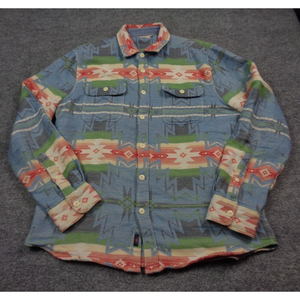 Faherty Doug Good Feather Canyon Overshirt Mens L Blue Southwestern Geometric